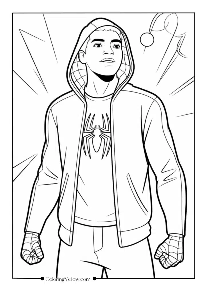 Casual Miles Morales with Hoodie and Mask Half-On
