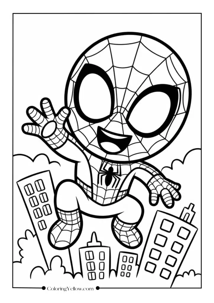 Cute Spider-Man Waving Hello with Big Eyes