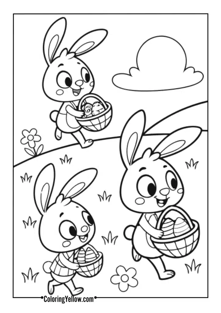 Cute cartoon bunnies delivering eggs