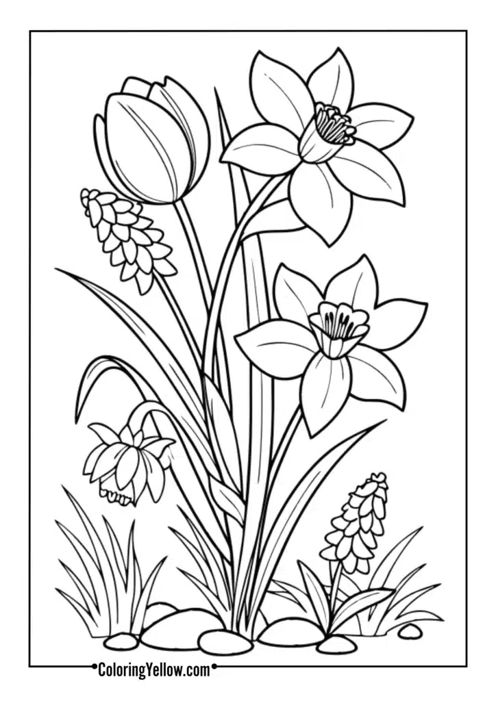 Daffodils, tulips, hyacinths