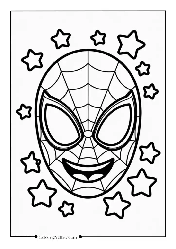 Friendly Spider-Man Face Surrounded by Stars