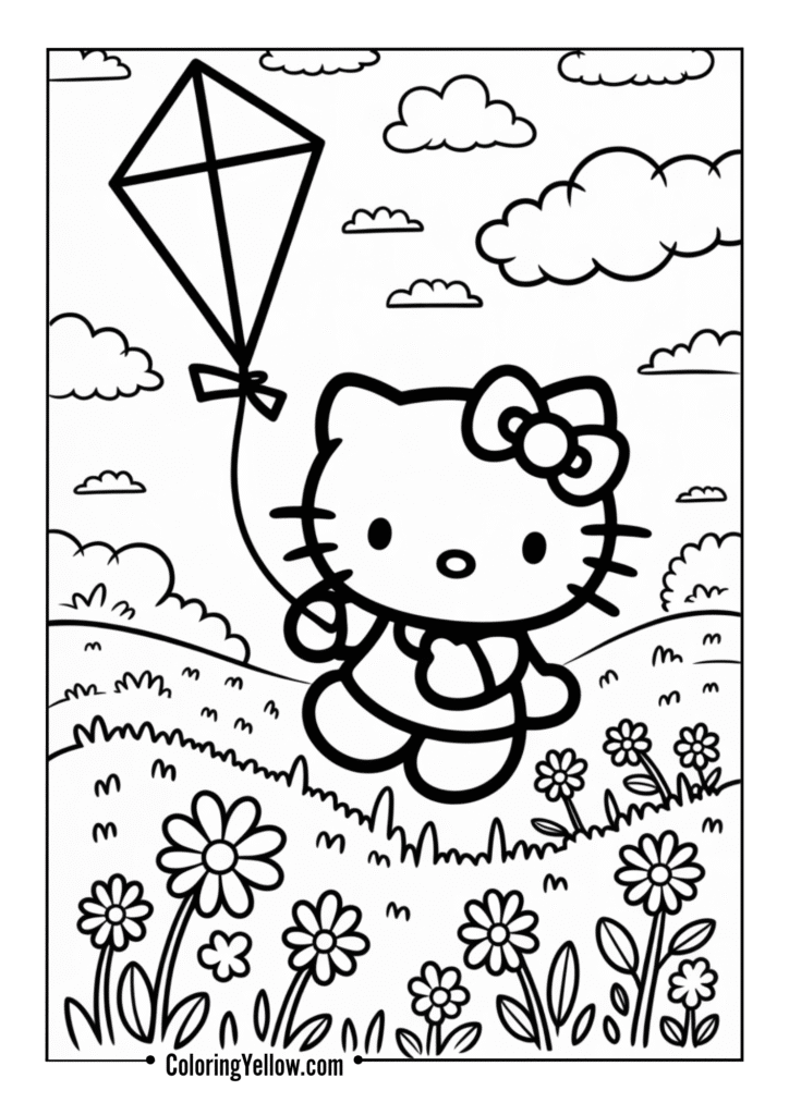 Hello Kitty flying a kite