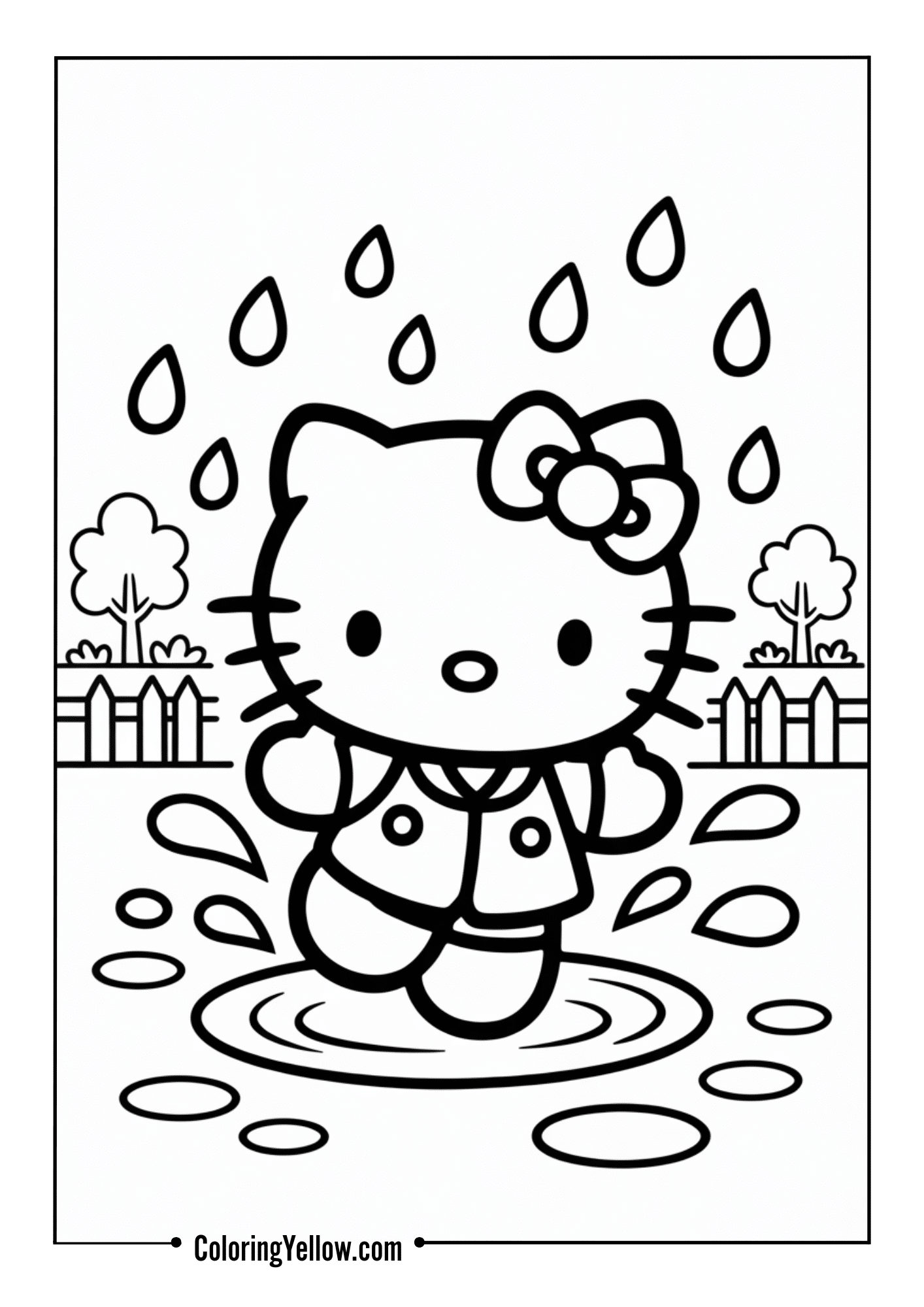 Hello Kitty wearing a raincoat and boots