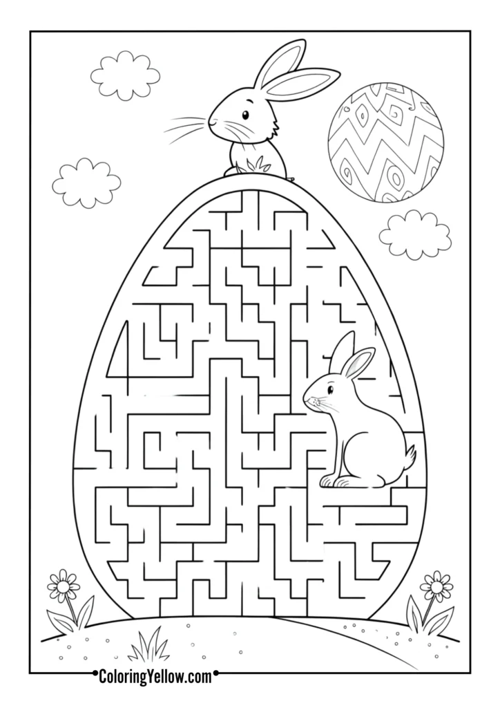 Maze puzzles shaped like eggs or bunnies