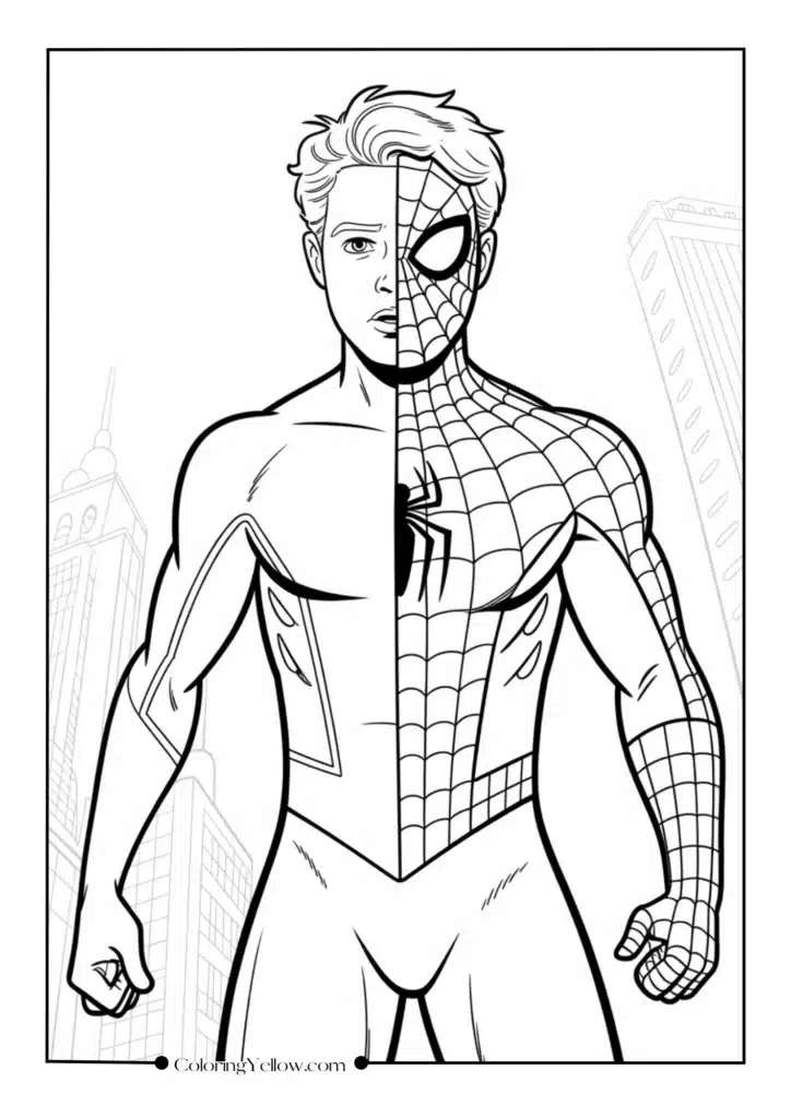 Peter Parker Mid-Suit Change into Spider-Man