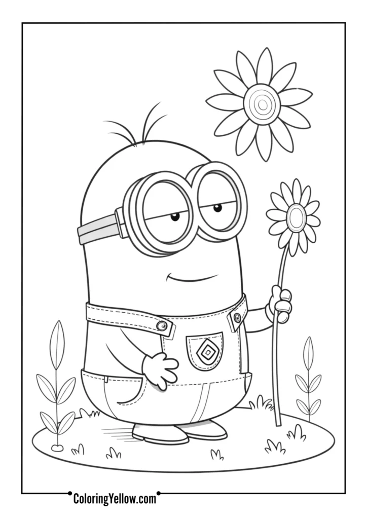 Sitting Peaceful Minion with Flower