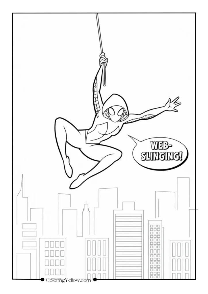 Spider-Gwen Upside Down Swinging with Hood Up