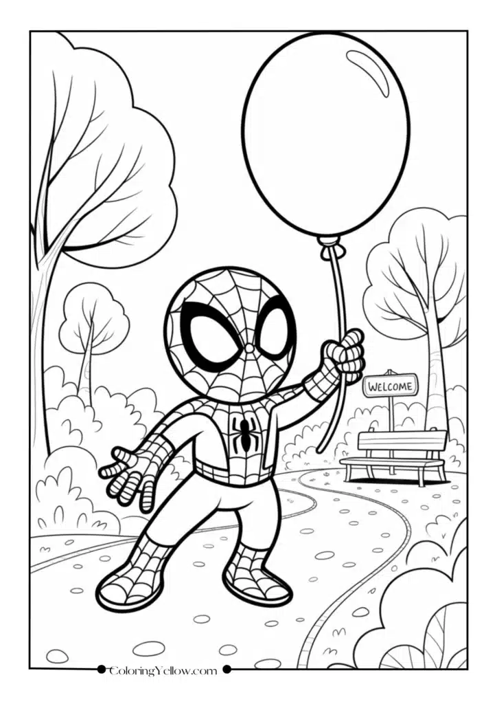 Spider-Man Holding a Balloon in a Park