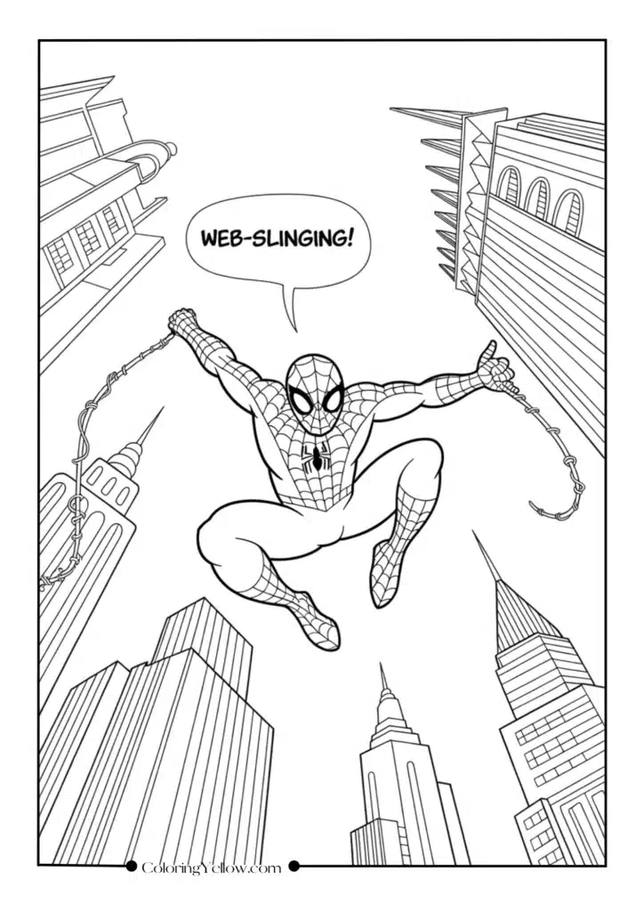 Spider-Man Swinging Over New York City