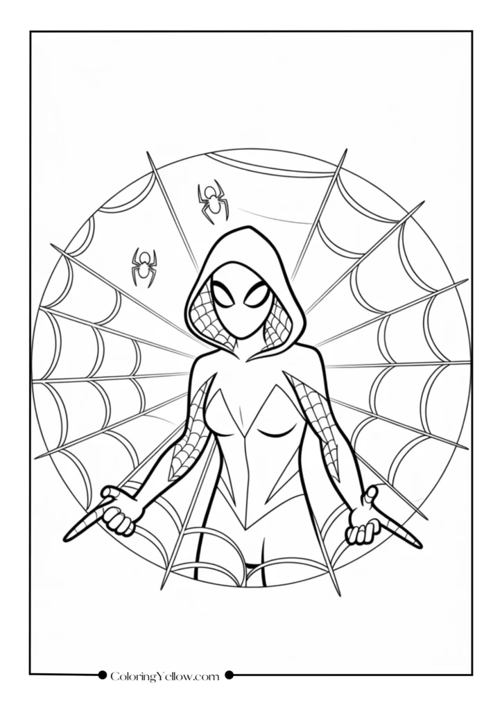 Stylized Abstract Spider-Gwen with Web Background