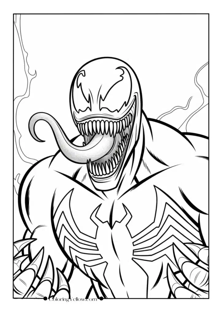 Venom Snarling with Long Tongue and Sharp Teeth