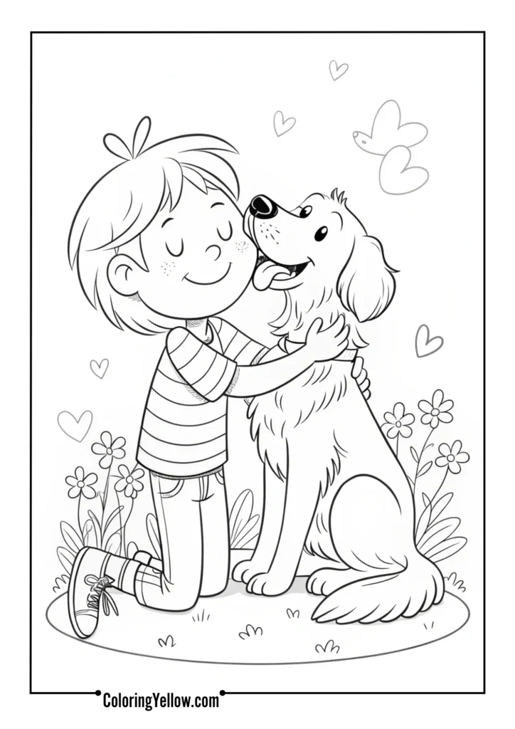 Child Hugging Golden Retriever