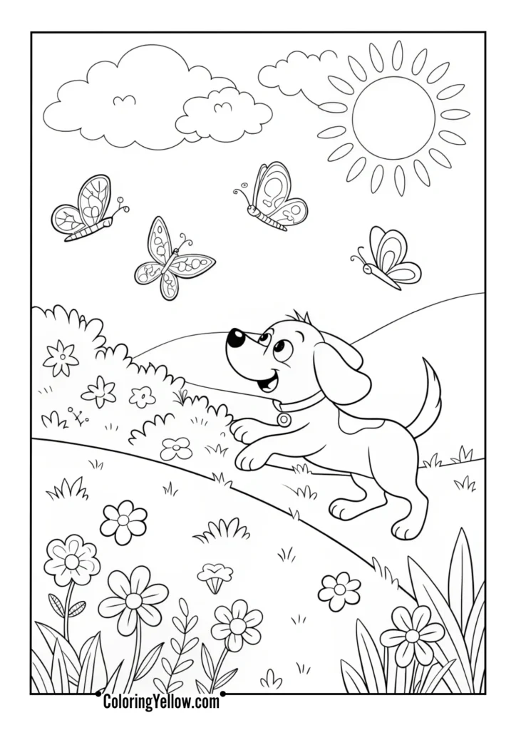 Pup Chasing Butterflies