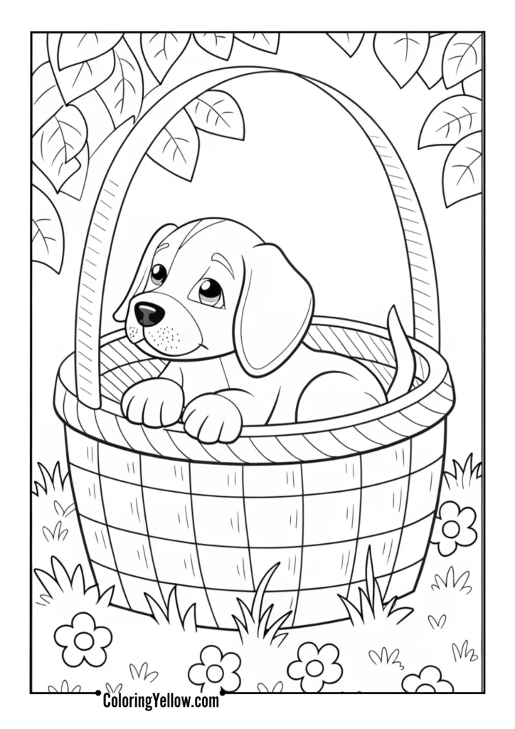Puppy Curled in Basket